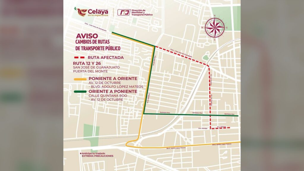 Cambio temporal de recorrido en las rutas 12 y 26 del transporte público