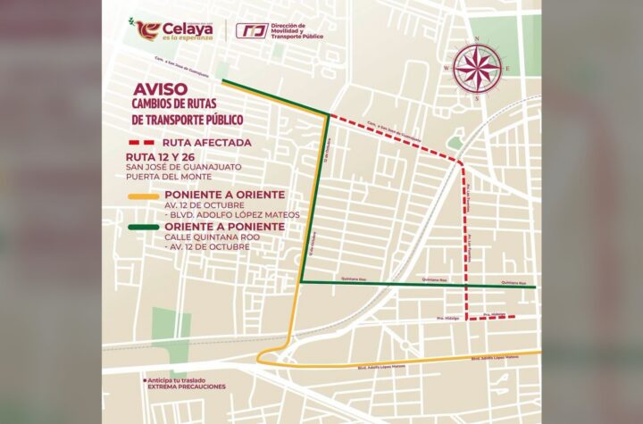 Cambio temporal de recorrido en las rutas 12 y 26 del transporte público
